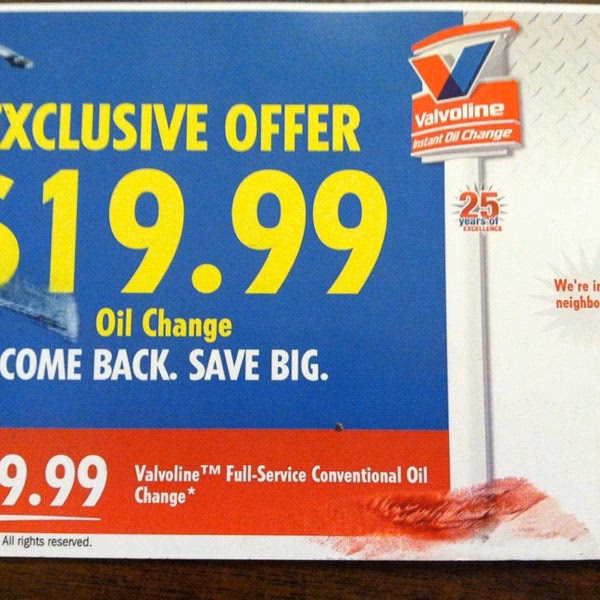 How to use Valvoline $19.99 oil change coupon?