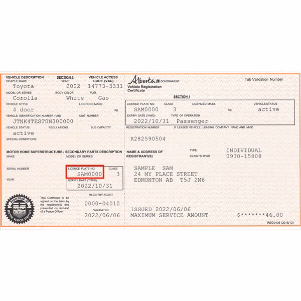 How long does a car registration last in Alberta?