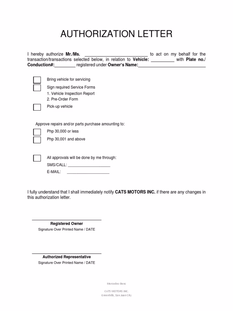 What is a sample authorization for vehicle repair?