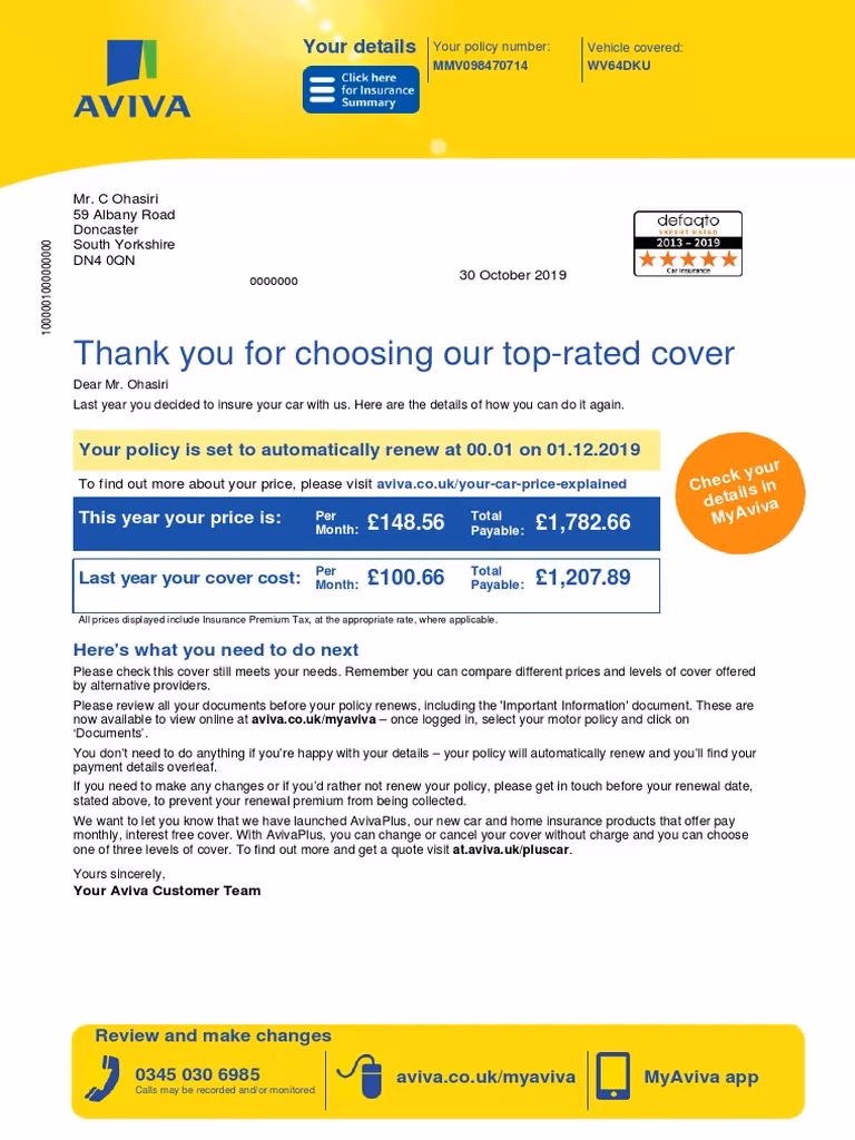 What is Aviva headquarters address?