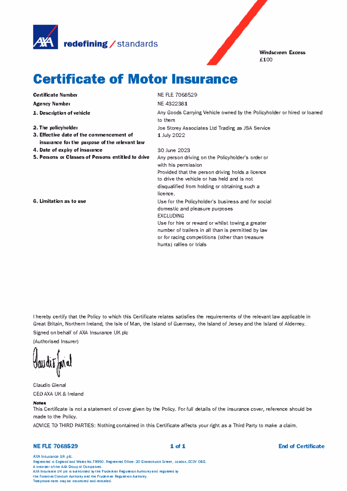 What does AXA ni windscreen cover provide?