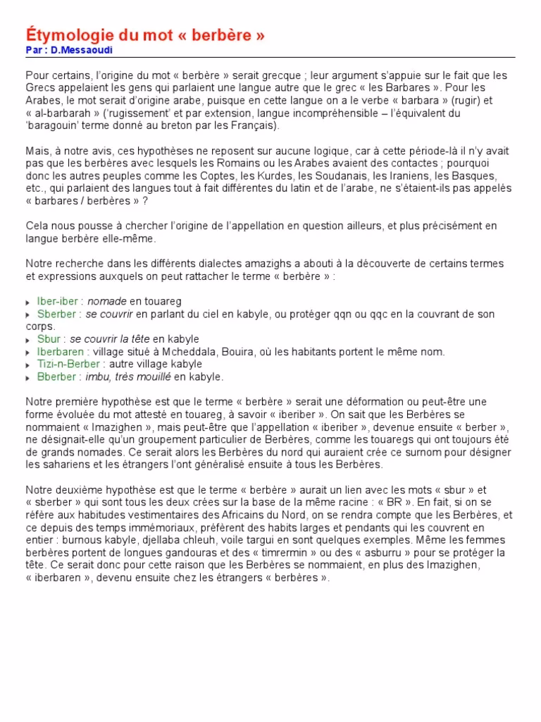 Quelle est l’origine du lexique berbère ?