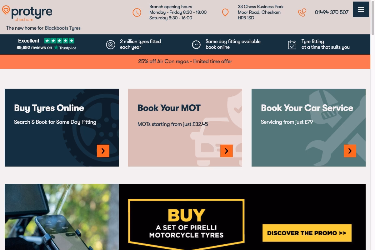 Does black boots tyres - Chesham offer aircon Regas service?