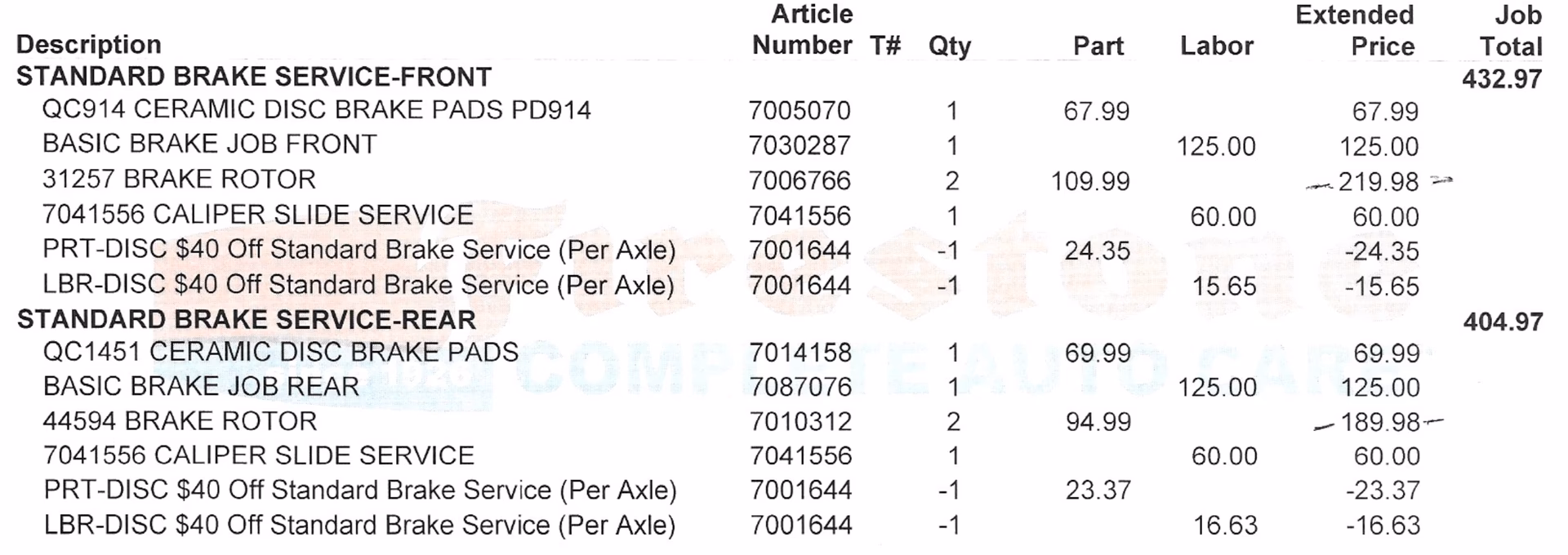 How much does brake service cost at Firestone?