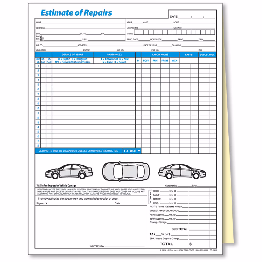 How do you write an auto repair estimate?