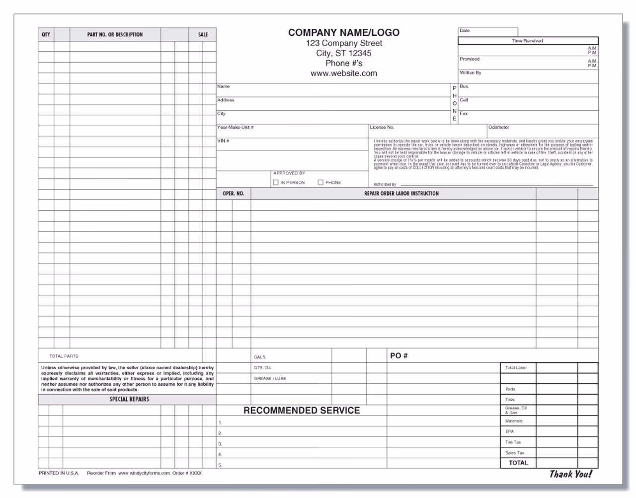 What are standard auto repair forms?