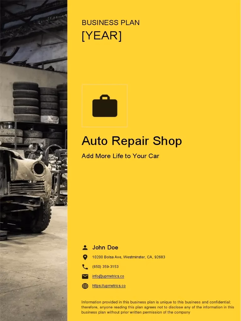 What is an auto repair shop business plan template?