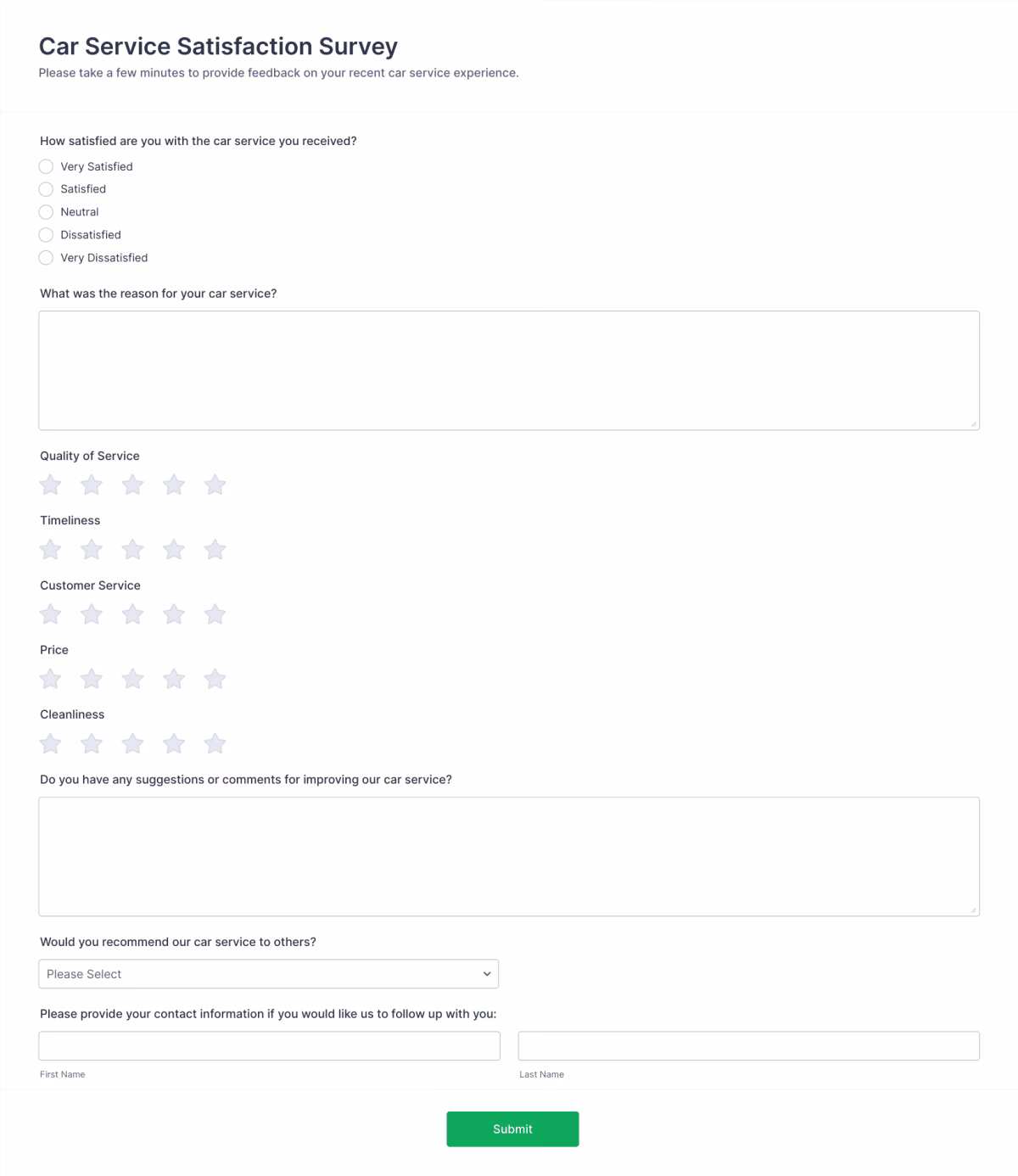 What is a service questionnaire?