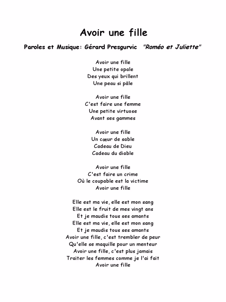 Quels sont les paroles de filles ?