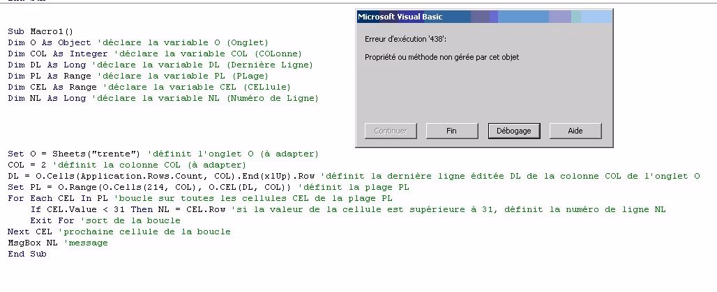 Comment faire une recherche après une cellule ?