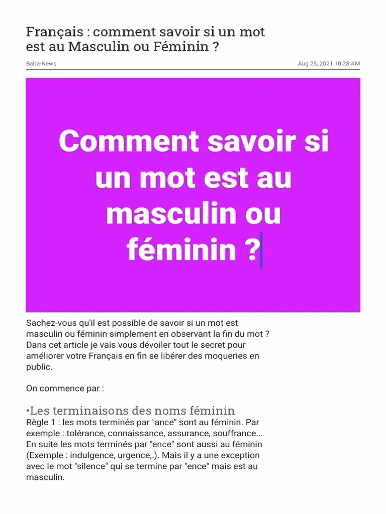 Comment savoir si un nom commun est masculin ou féminin ?