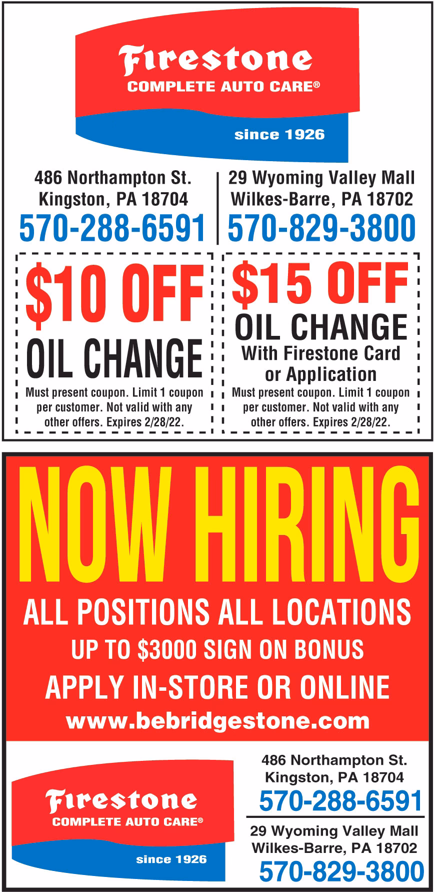 Does Firestone Complete Auto Care offer oil change coupons?