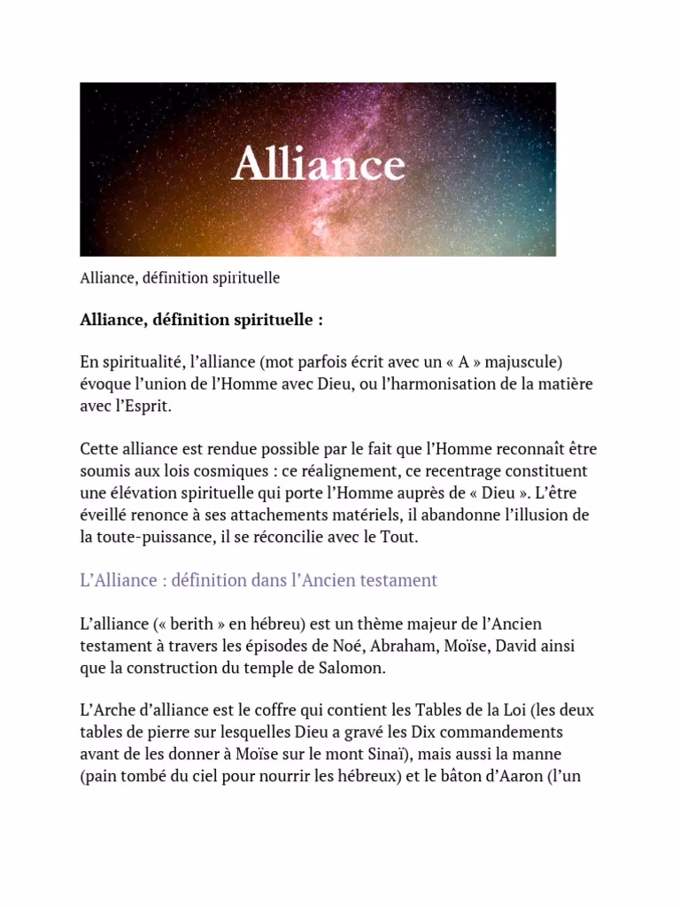 Quelle est la définition de l'Alliance ?