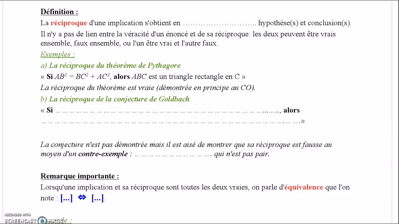 Qu'est-ce que la réciproque en mathématiques?