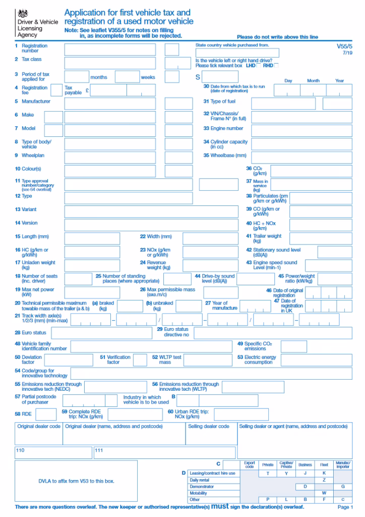 Will DVLA accept V55/5 form online?