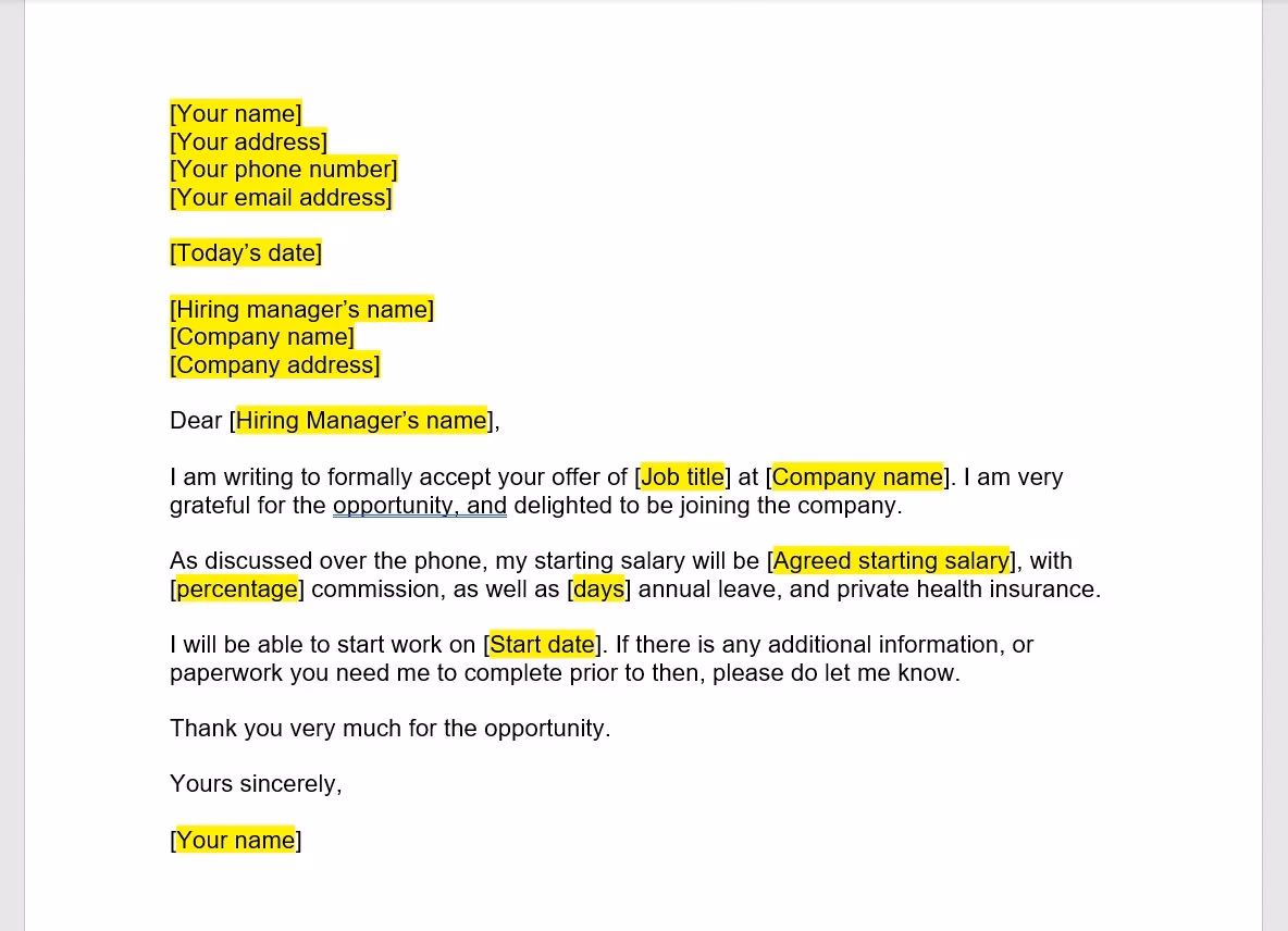 How to write a job offer acceptance email?