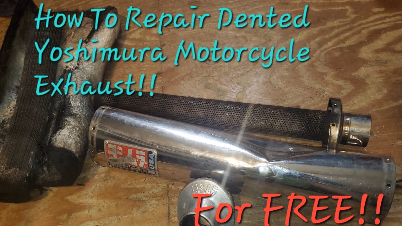 How do you fix a dent in a motorcycle exhaust pipe?