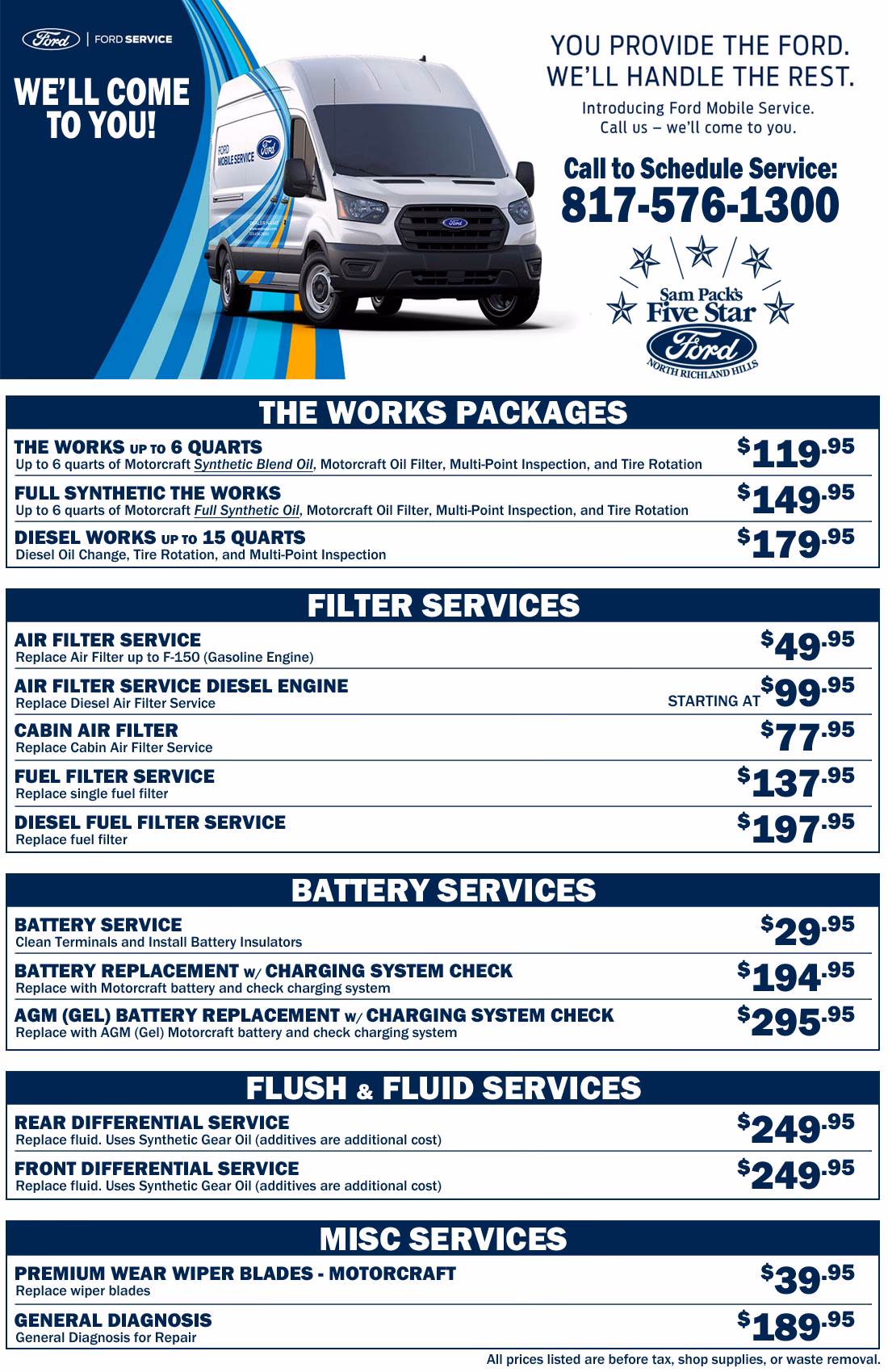 How much does a Ford service cost?