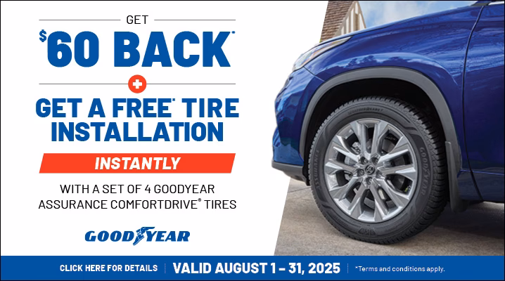 Can a Goodyear Auto Service Center perform a 'front-end' or 'four-wheel' alignment?