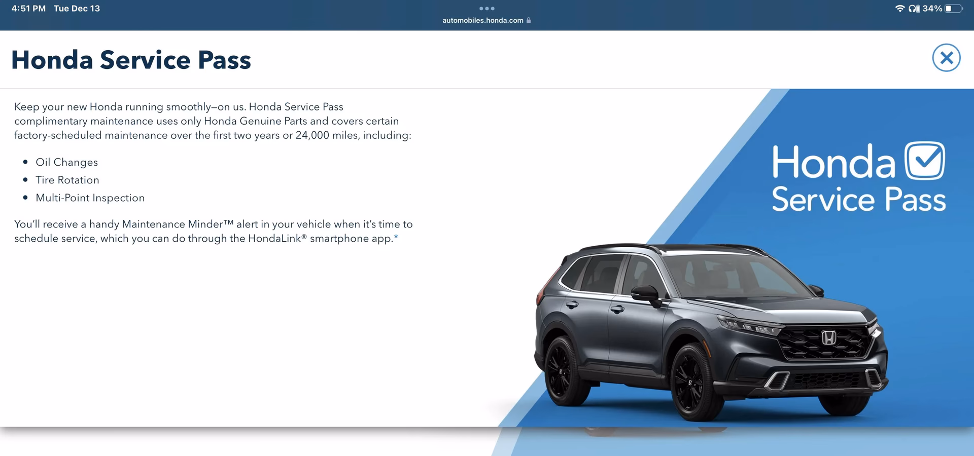Are oil changes free for Honda CR-V?
