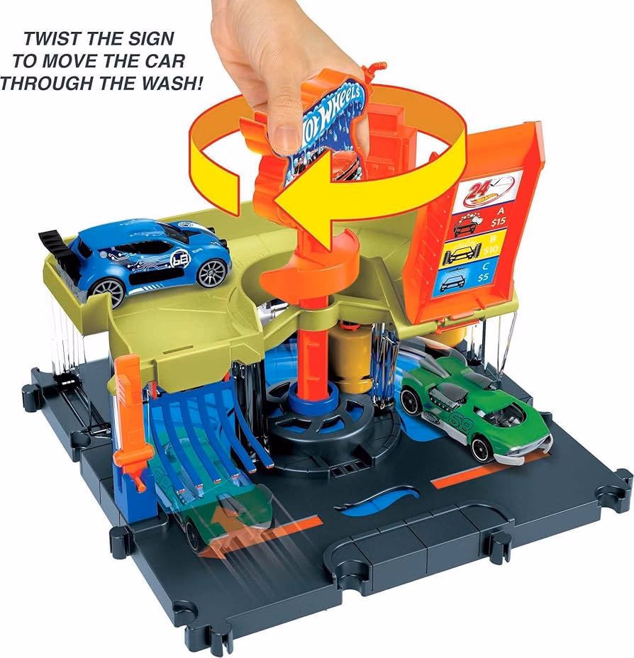 How do you use the Hot Wheels Mega car wash?