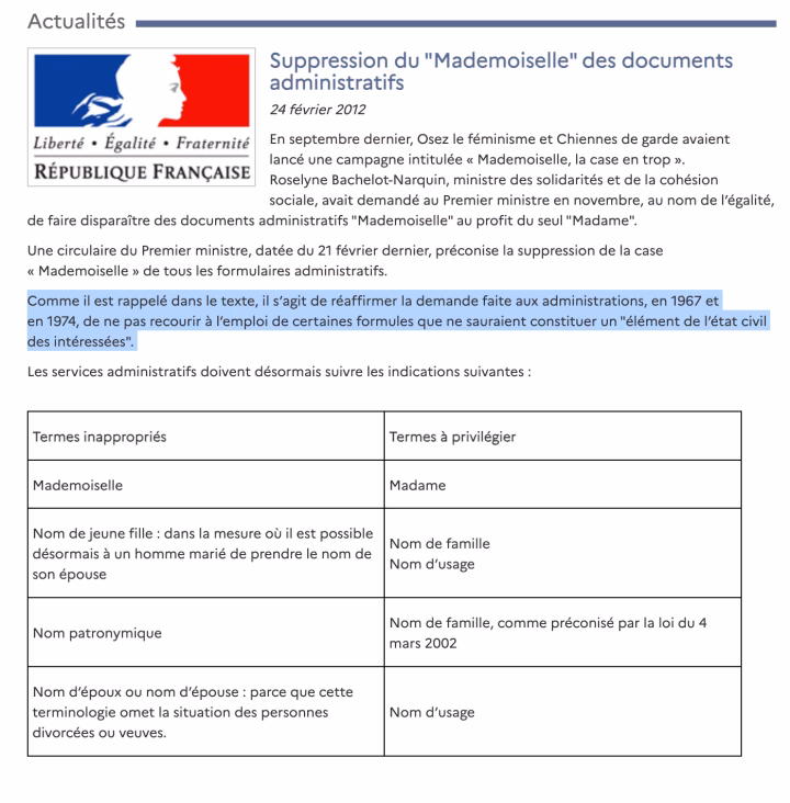 Pourquoi le mot mademoiselle est-il moins utilisé qu'avant ?