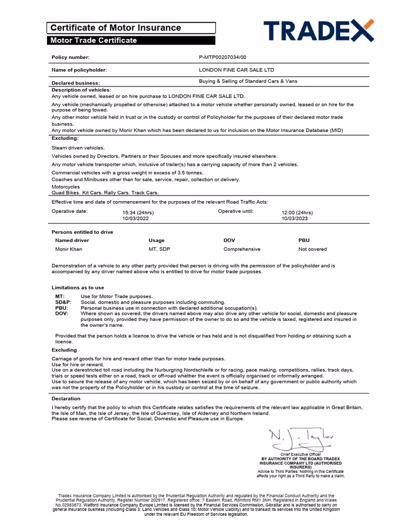 Does motor trade insurance cover all employees?