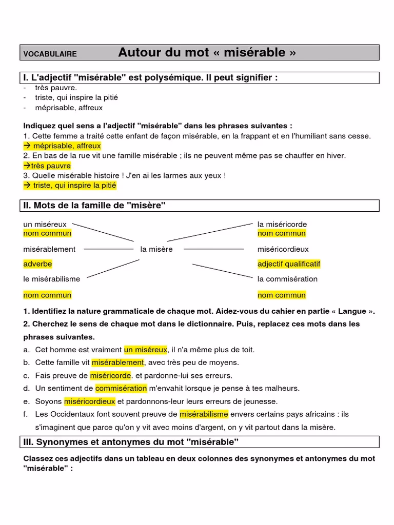 Quelle est la signification du mot misérable ?