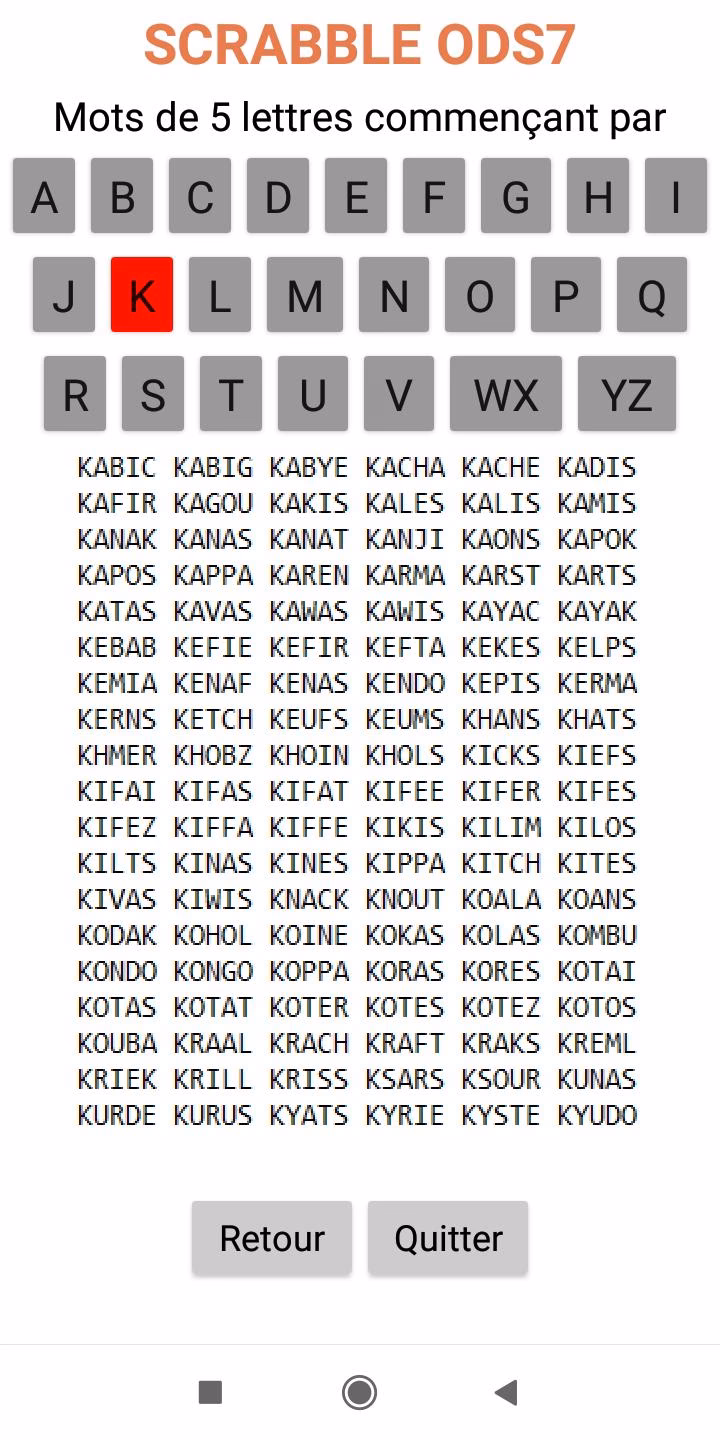 Quels sont les mots de 5 lettres contenant K et X ?