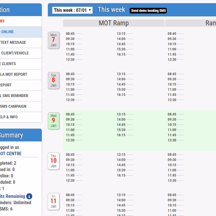 Can a customer book a MOT through a booking diary widget?