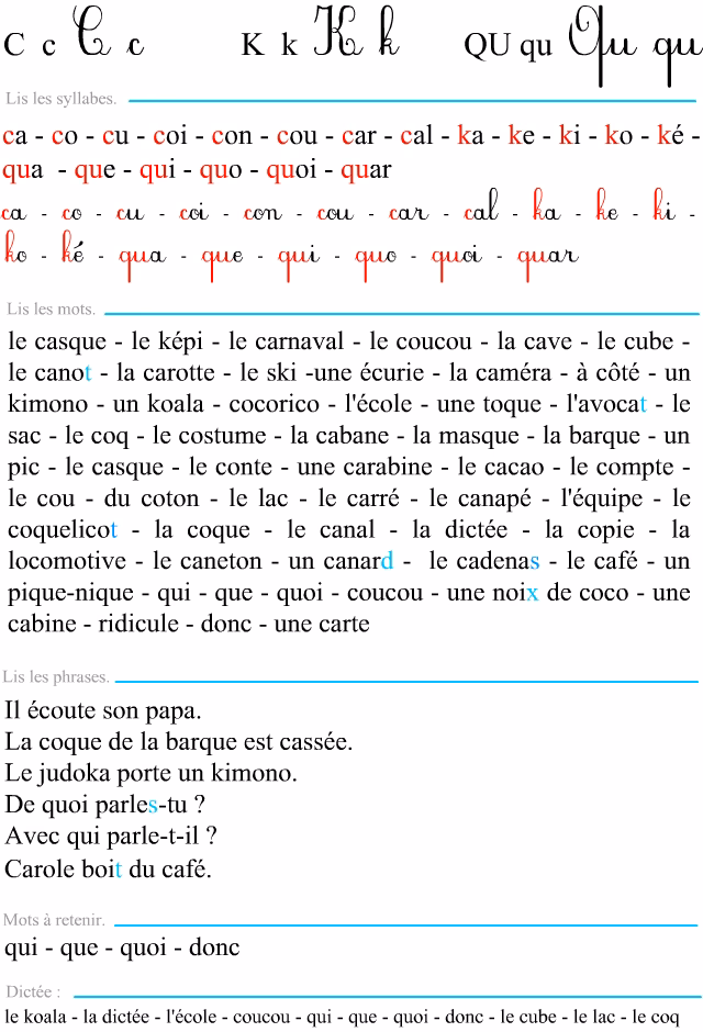 Quels sont les mots contenant la lettre K ?