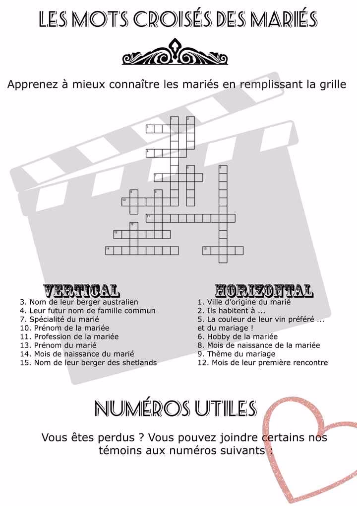 Comment préparer le jeu de mariage des mots croisés ?