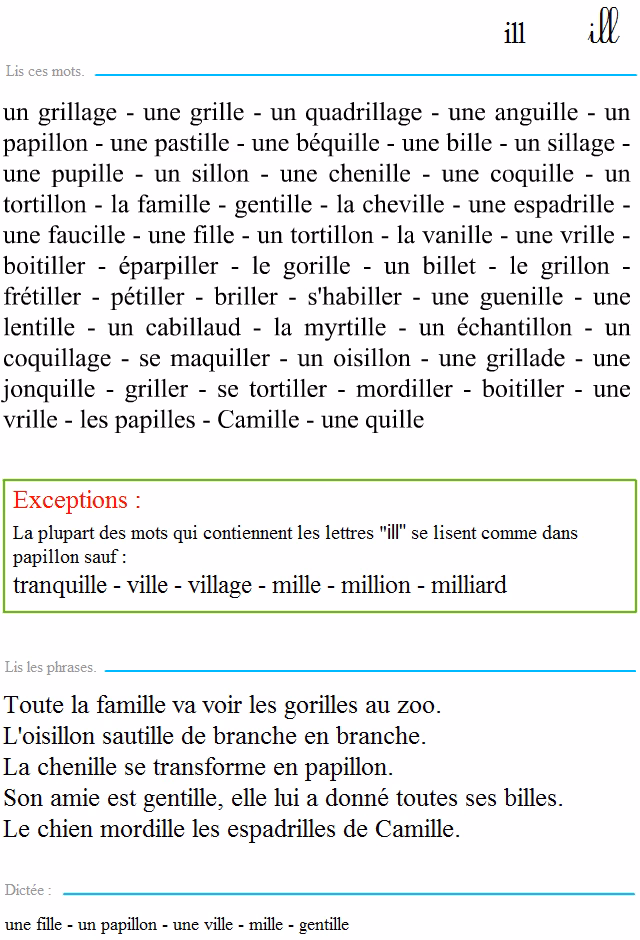 Combien de mots finissant par Ille y a-t-il sur Cette page ?
