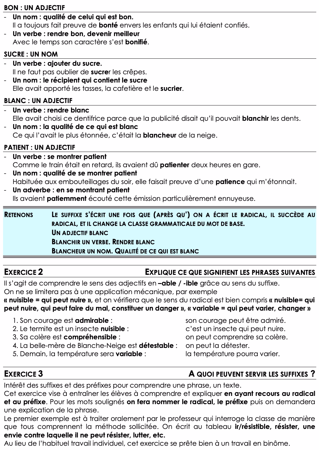 Quels sont les adjectifs en -able ?