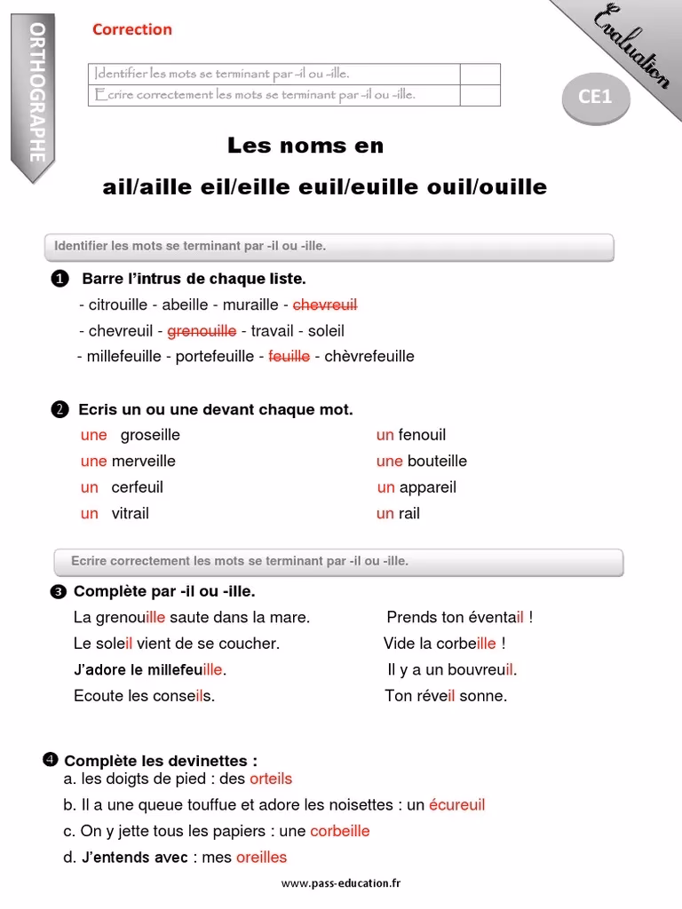 Quels sont les mots terminant avec les lettres eil ?