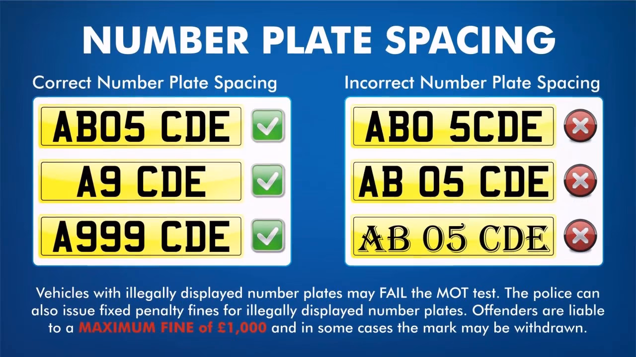 Is it legal to change the spacing between characters on a number plate?