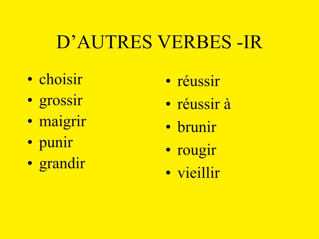 Quels sont les mots français finissant par IR ?