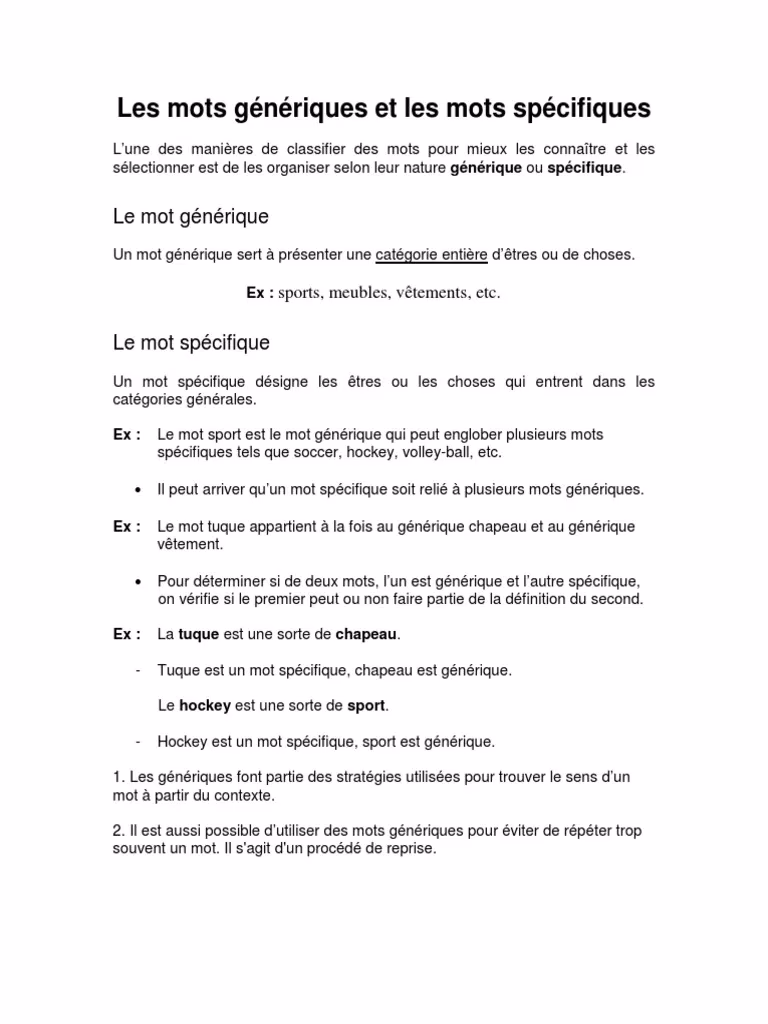 Quel est le sens du mot spécifique?