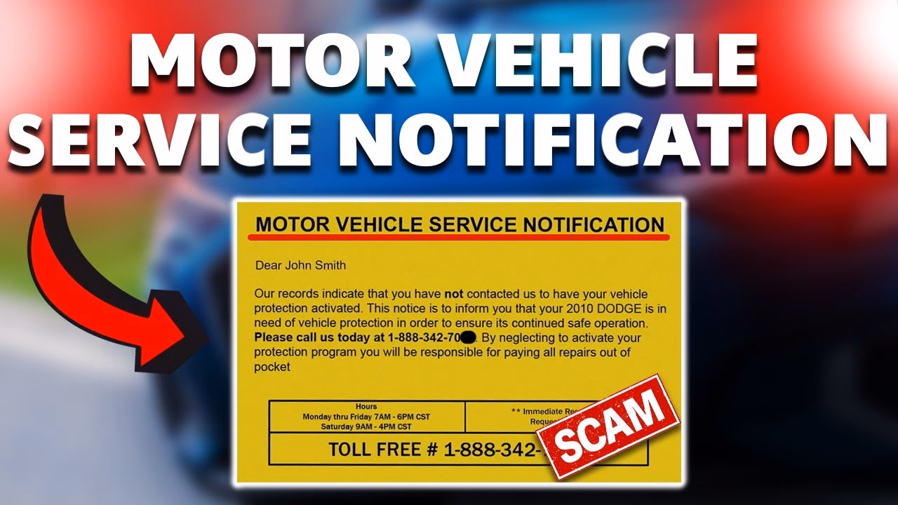 What is this motor vehicle service notification postcard?