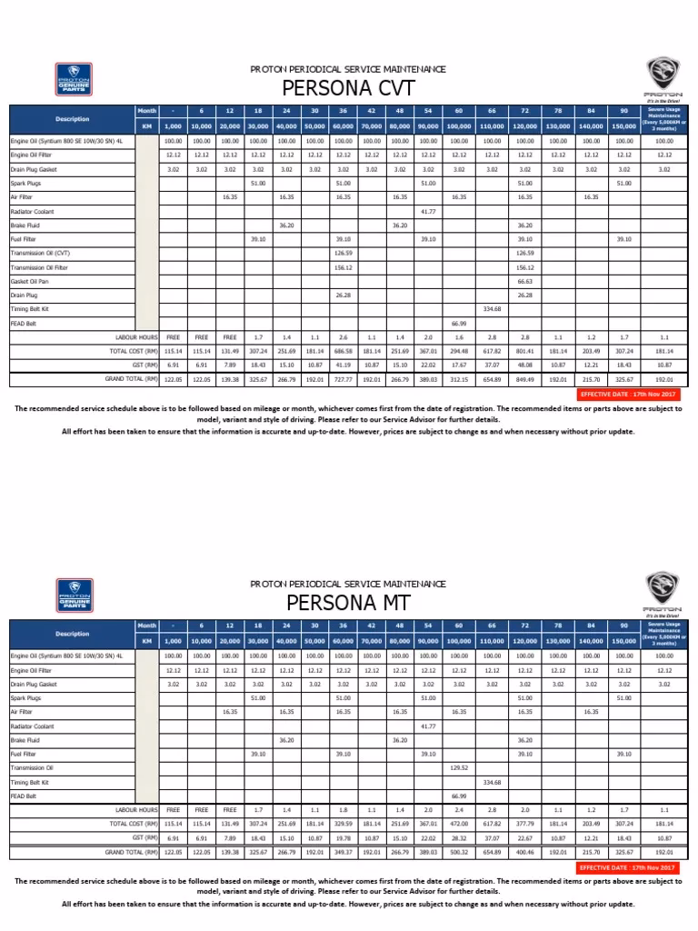 What is a proton maintenance schedule?