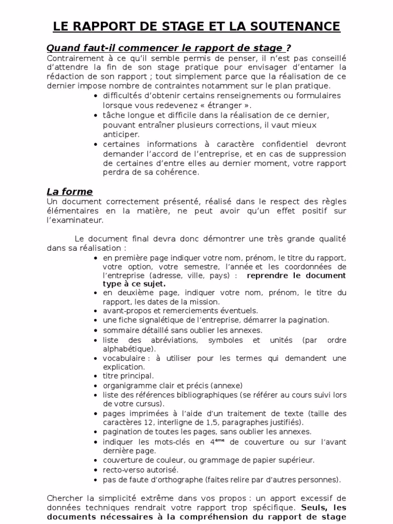 Quelle est la position du résumé dans un rapport de stage ?