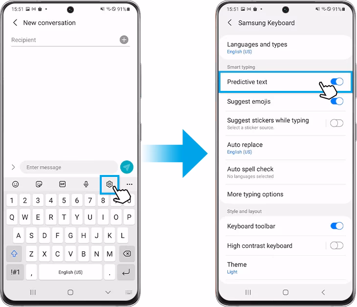 Comment désactiver le texte prédictif sur Samsung ?