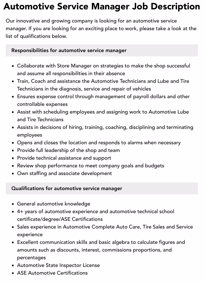 How do I create a job posting for an automotive service manager?