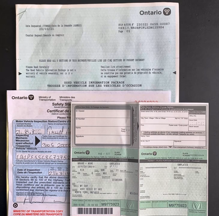 What documents do I need to sell a car privately in Ontario?