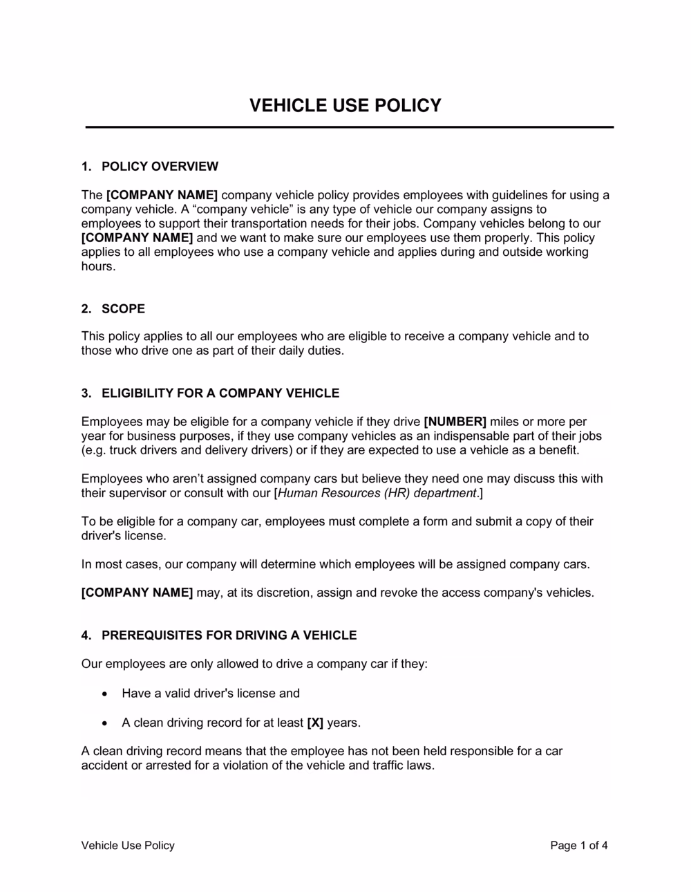 What is a company vehicle policy?