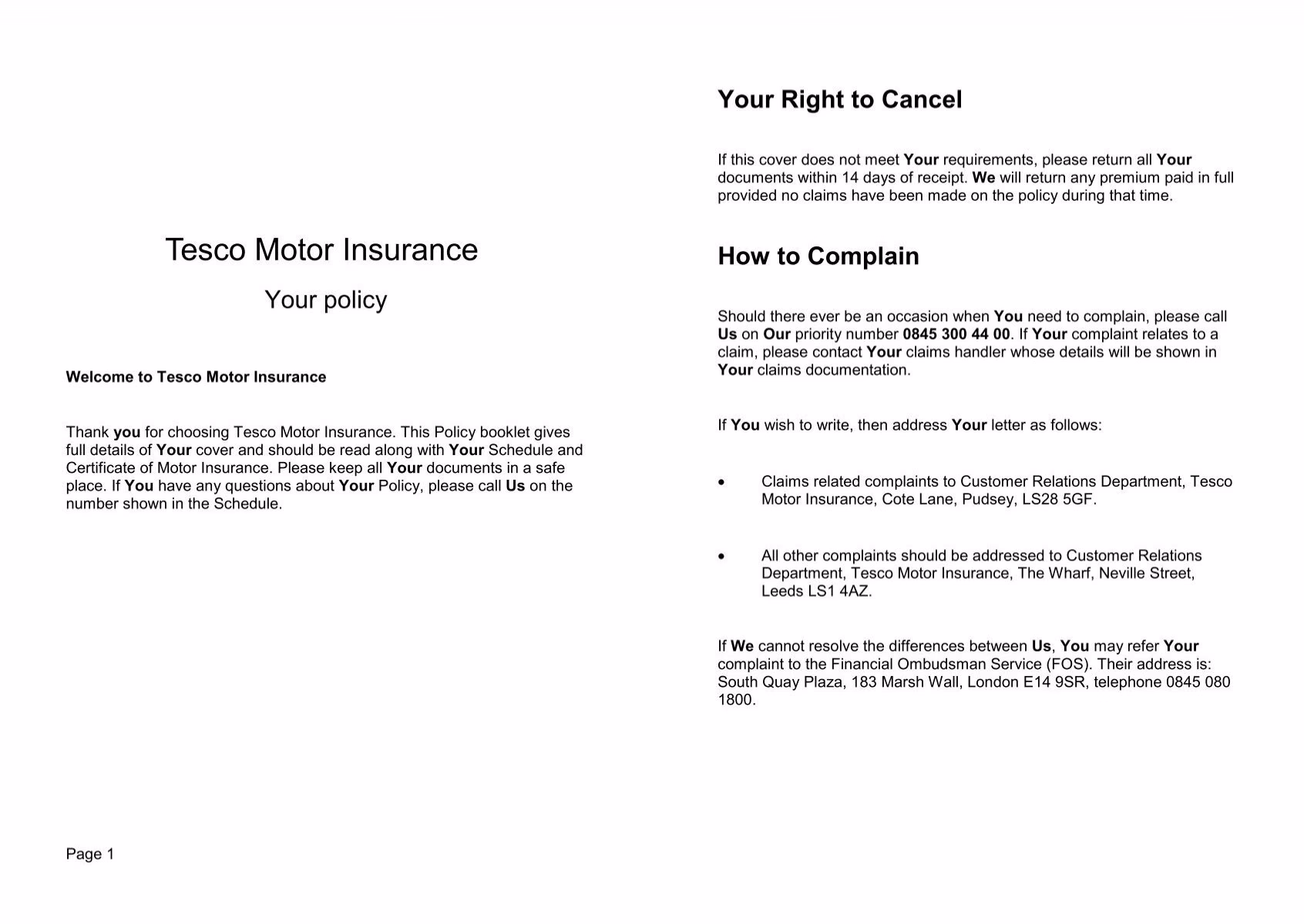 How do I contact Tesco Bank about changes to my policy?
