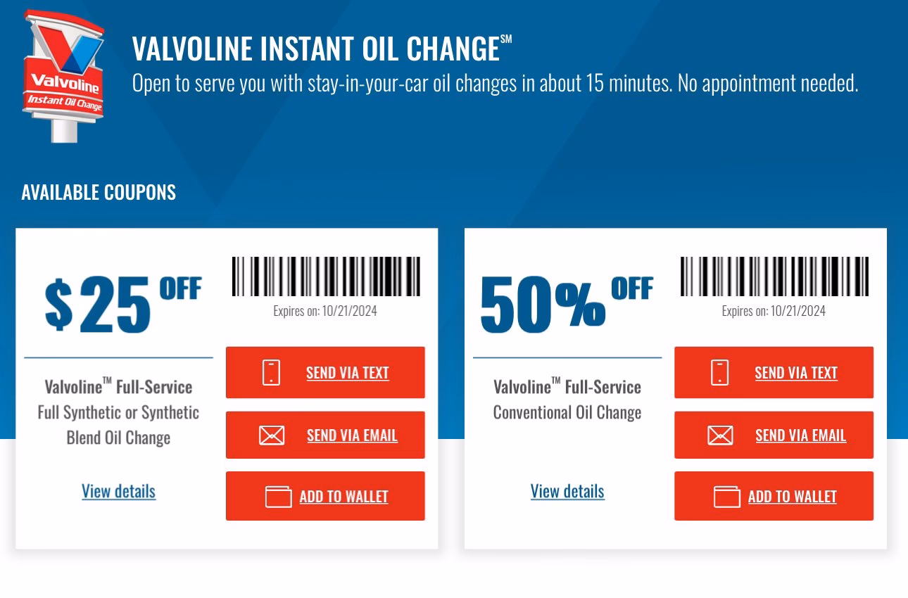 Does Valvoline instant oil change offer coupons?