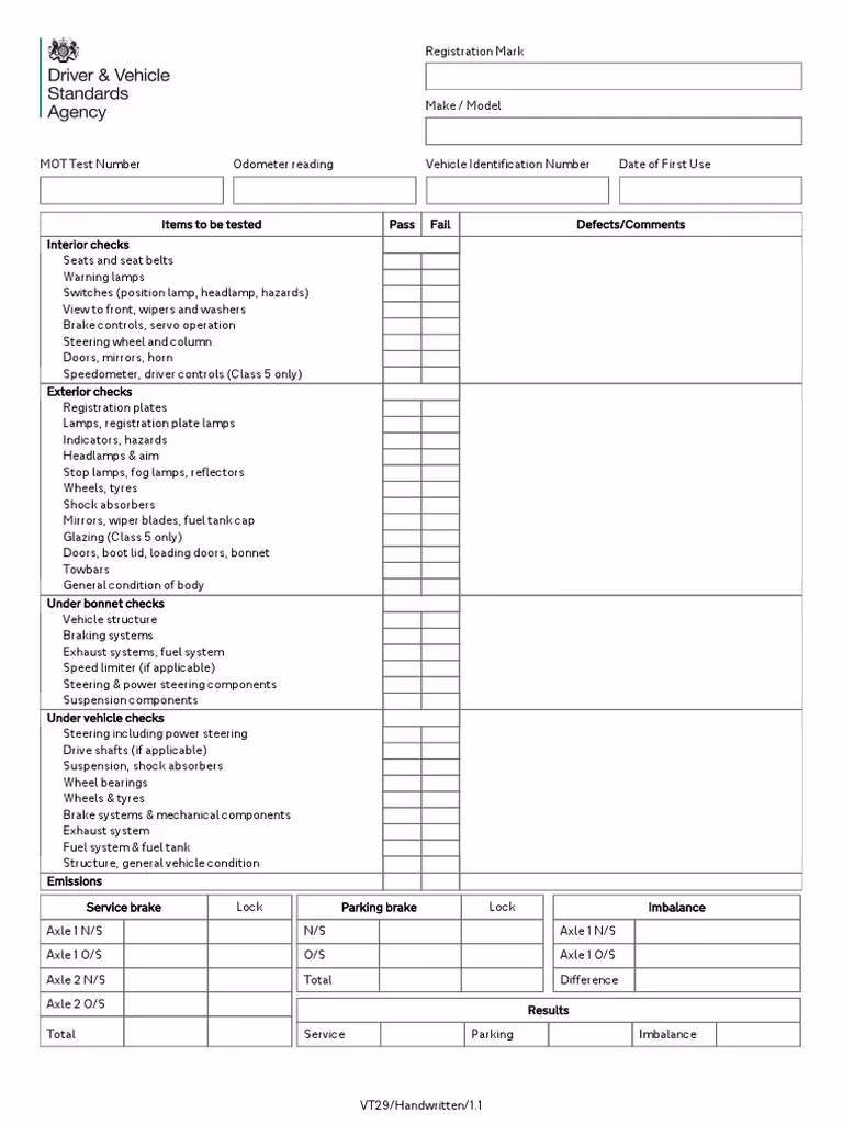 What is an MOT test checklist?